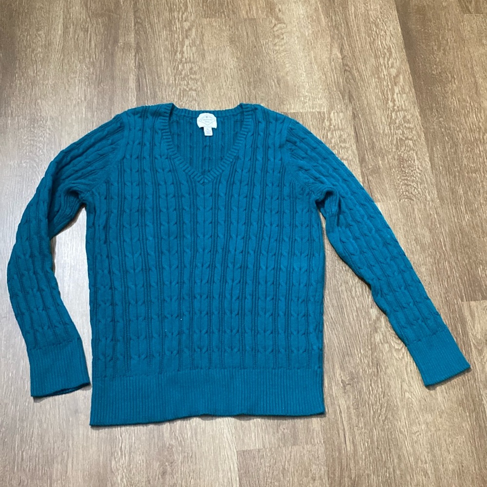 St John’s bay xl women’s cable knit sweater v neck teal